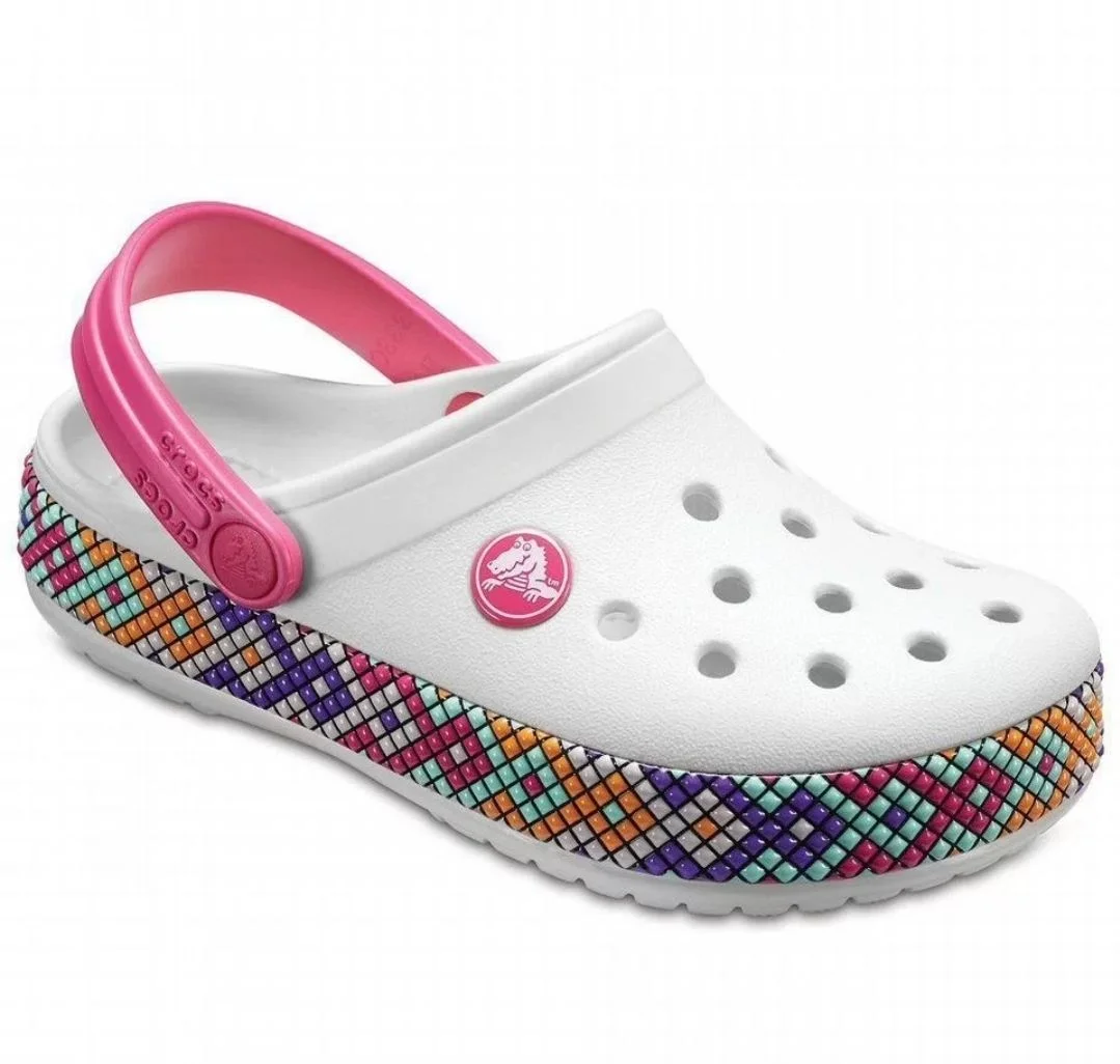 новые белые с розовым узором сабо crocks 36