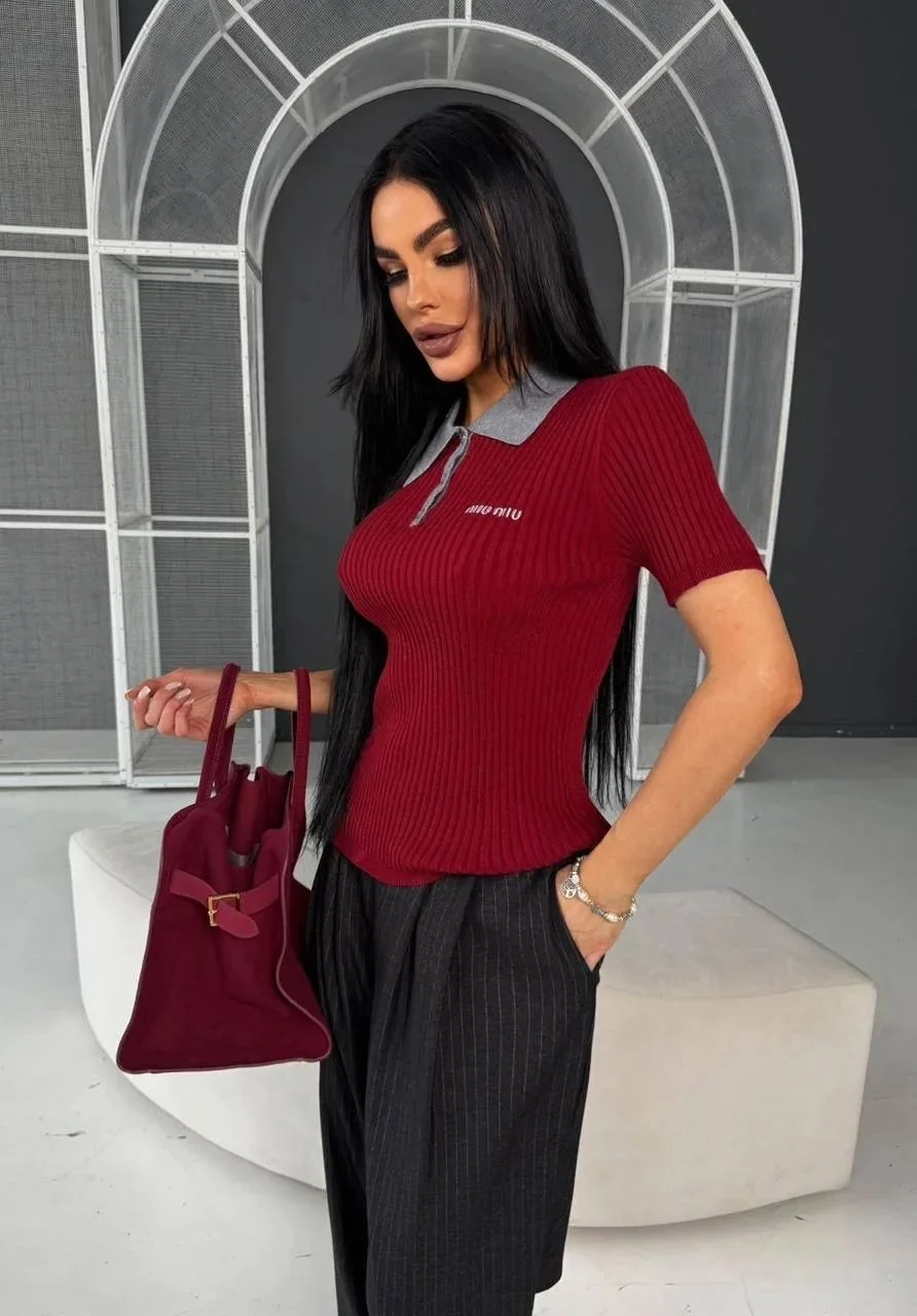 кофта поло MIU MIU (бордо, коричневый) - миниатюра 2