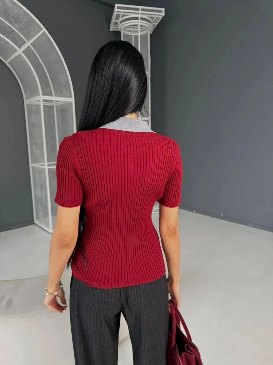 кофта поло MIU MIU (бордо, коричневый) - миниатюра 3