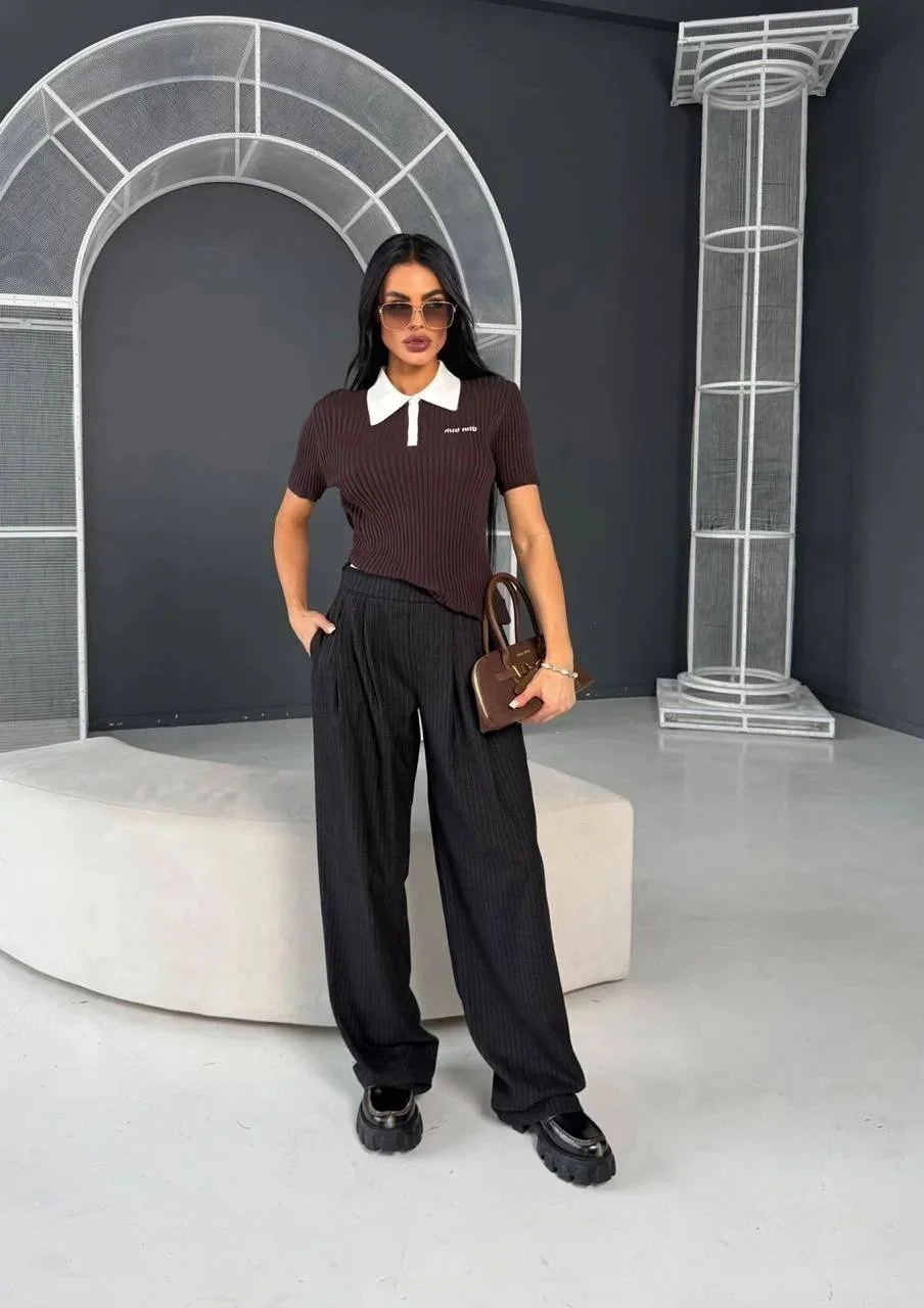 кофта поло MIU MIU (бордо, коричневый) - миниатюра 5