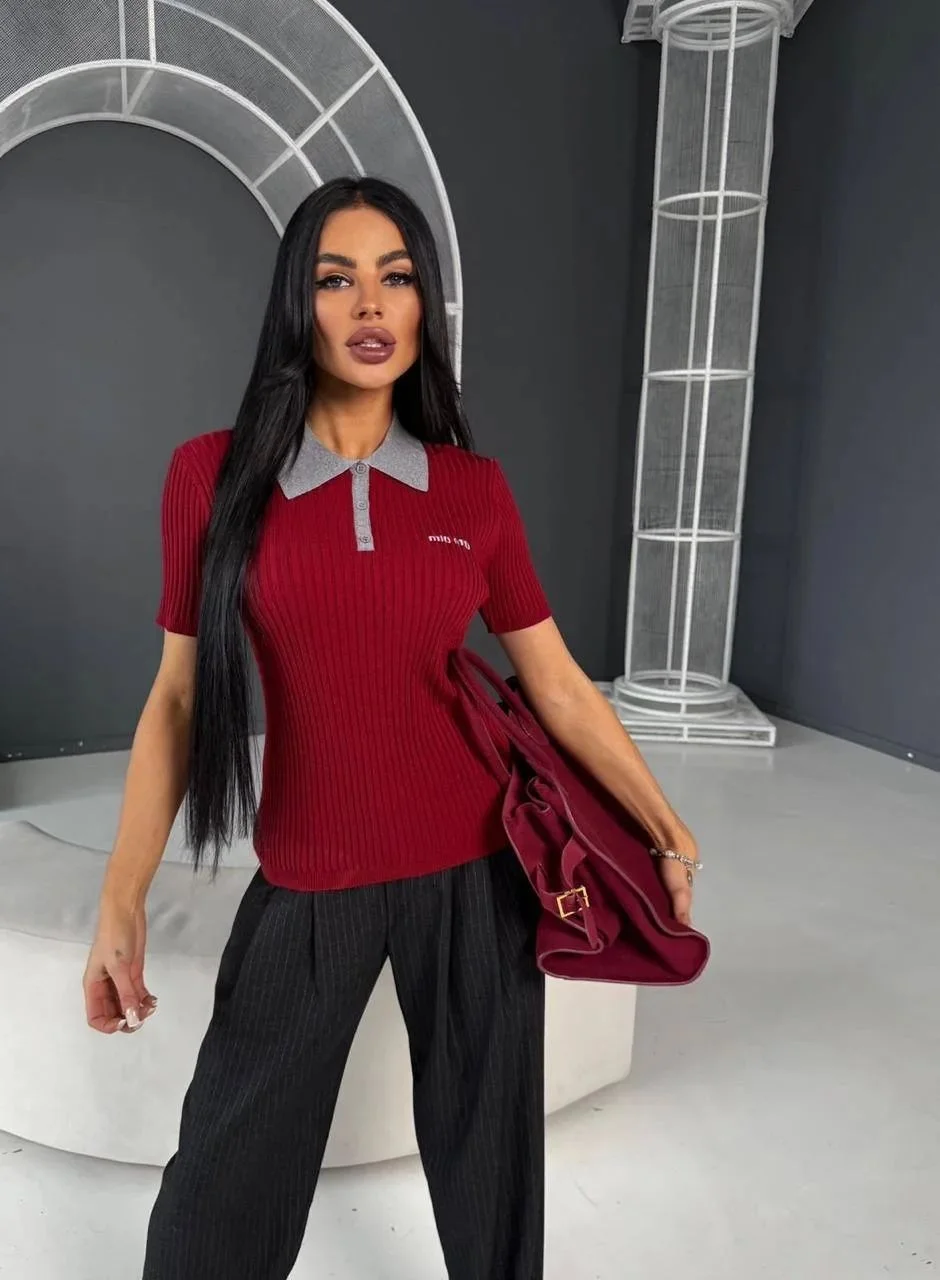 кофта поло MIU MIU (бордо, коричневый) - миниатюра 7