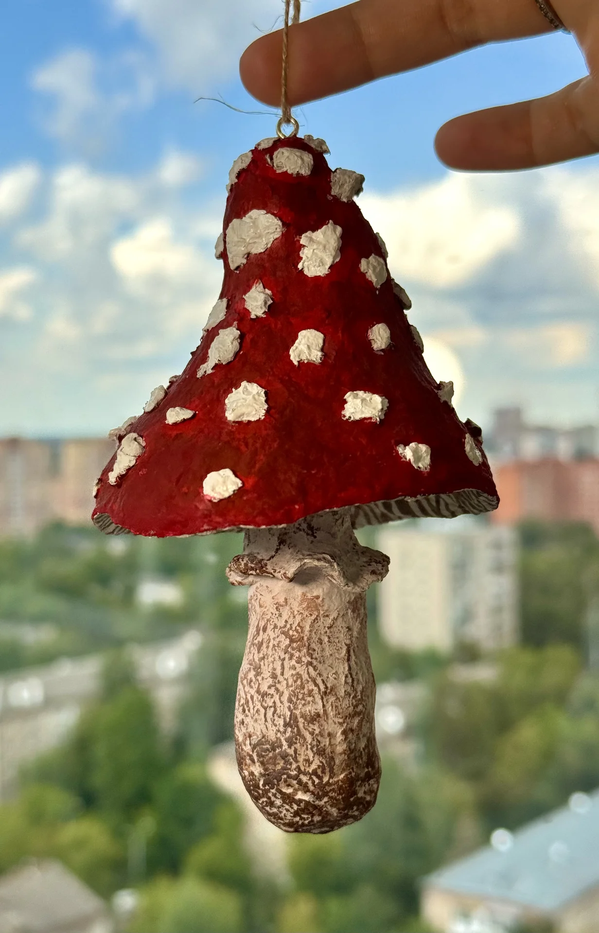 Елочные игрушки мухоморы из папье-маше - миниатюра 2