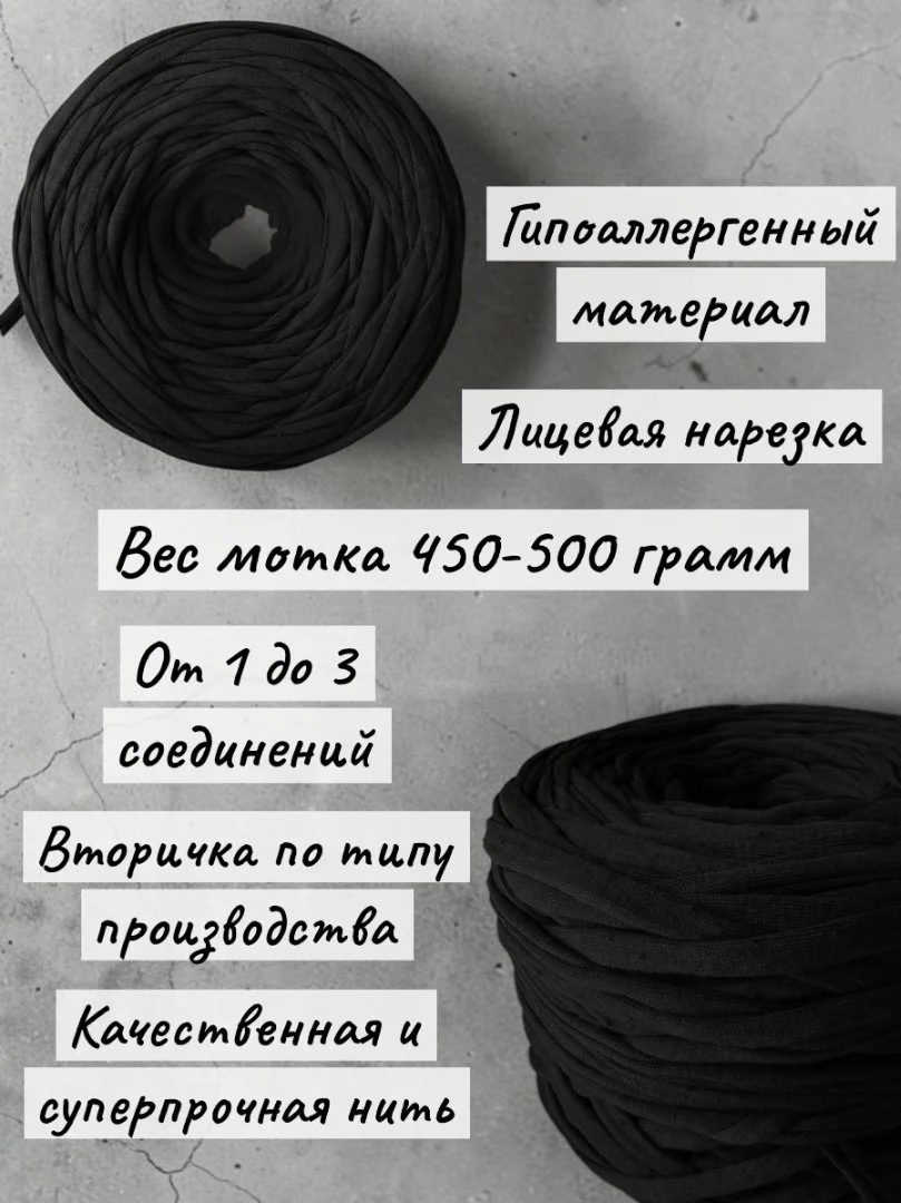 Трикотажная пряжа черная 5-7 мм - миниатюра 2