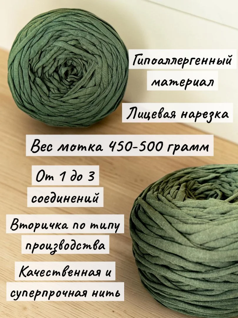 Трикотажная пряжа темно-зеленая 5-7 мм - миниатюра 2