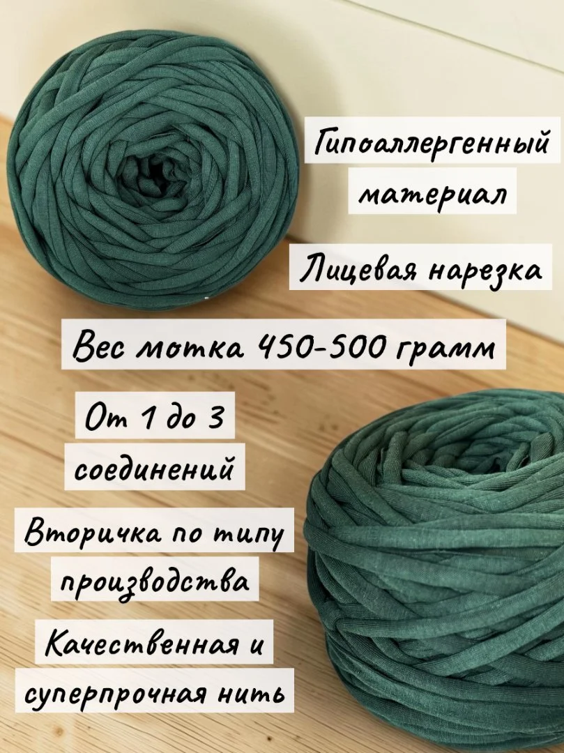 Трикотажная пряжа изумрудная 7-9 мм - миниатюра 2