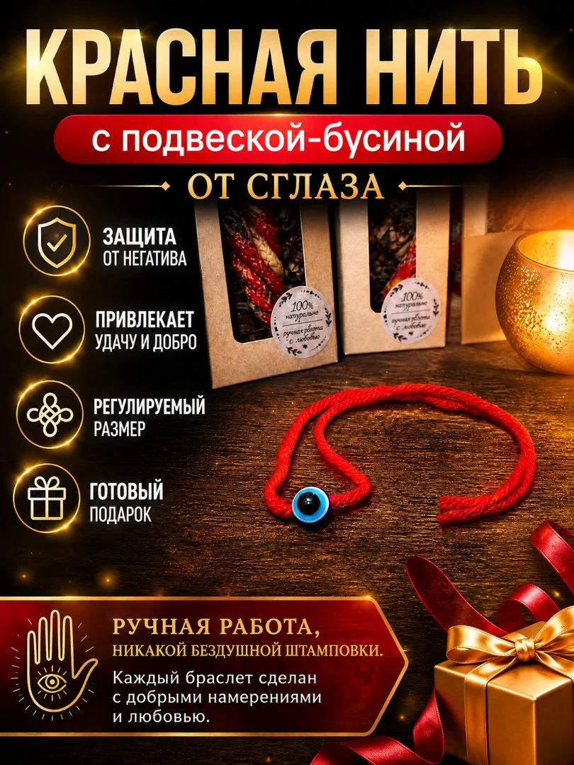 Красная нить на руку оберег от сглаза и порчи с подвеской-Назар