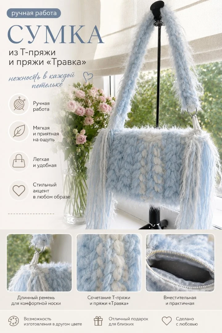 Сумка ручной работы из Т-пряжи и пряжи «Травка»
