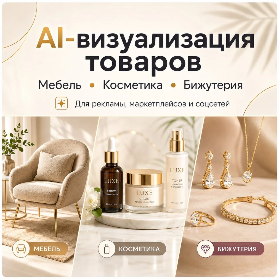 AI-визуализация товаров для рекламы, маркетплейсов и соцсетей - миниатюра 1