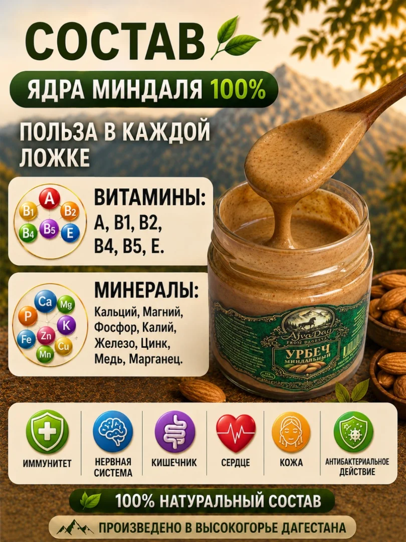 Урбеч миндальный 100%, без сахара, 200гр - миниатюра 2