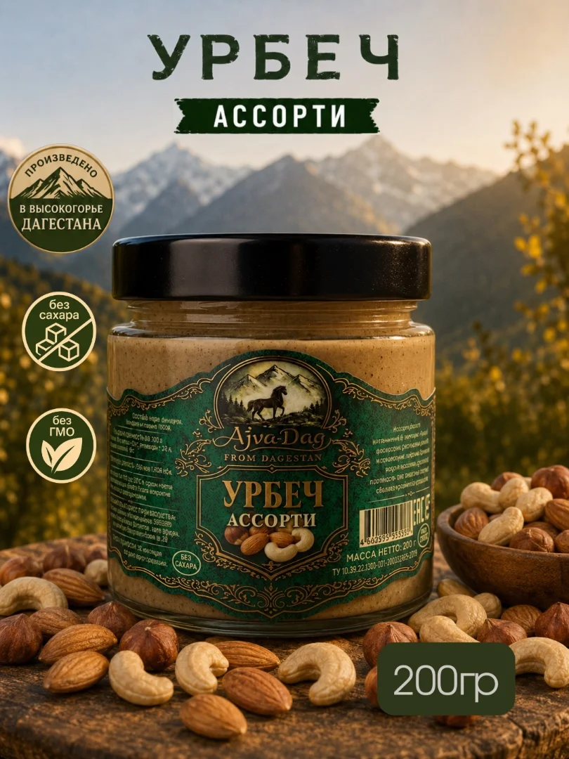 Урбеч Ассорти, без сахара, 200г - изображение 1