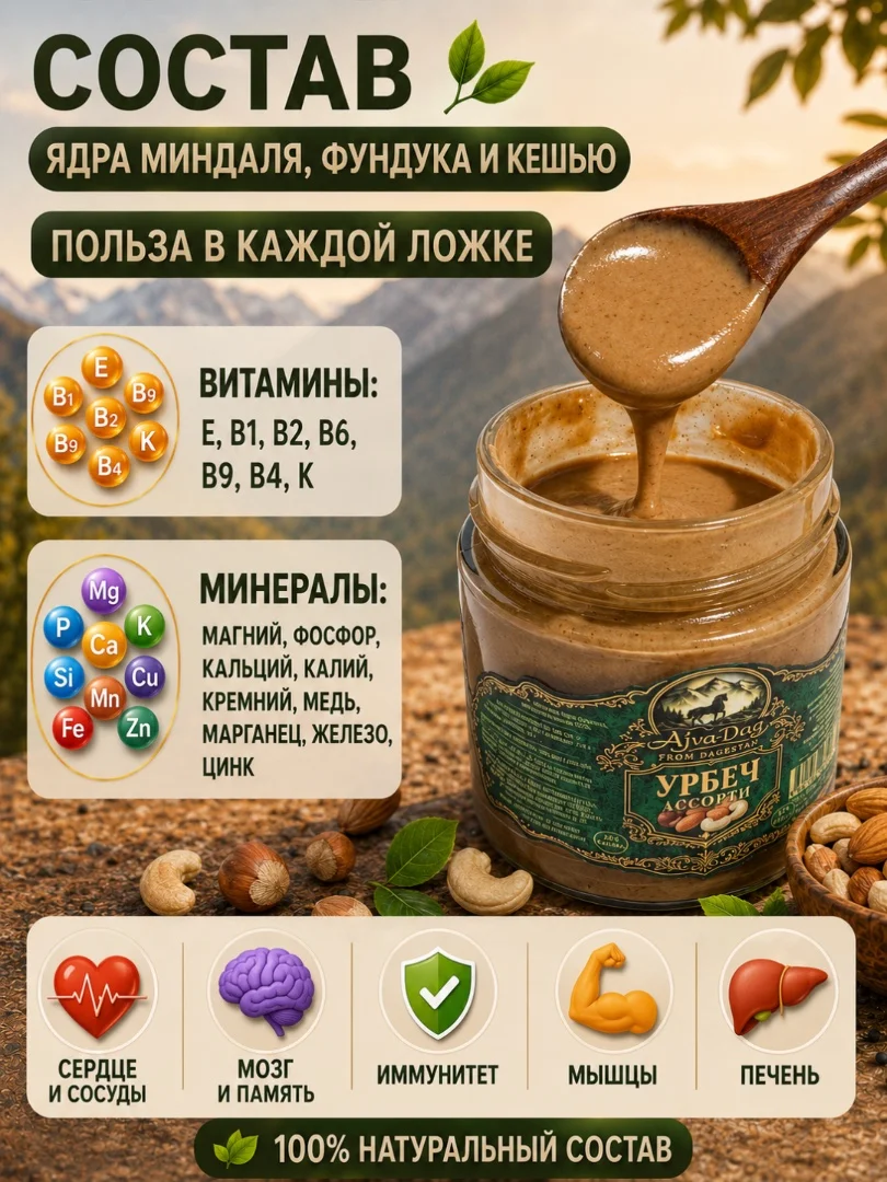 Урбеч Ассорти, без сахара, 200г - миниатюра 2