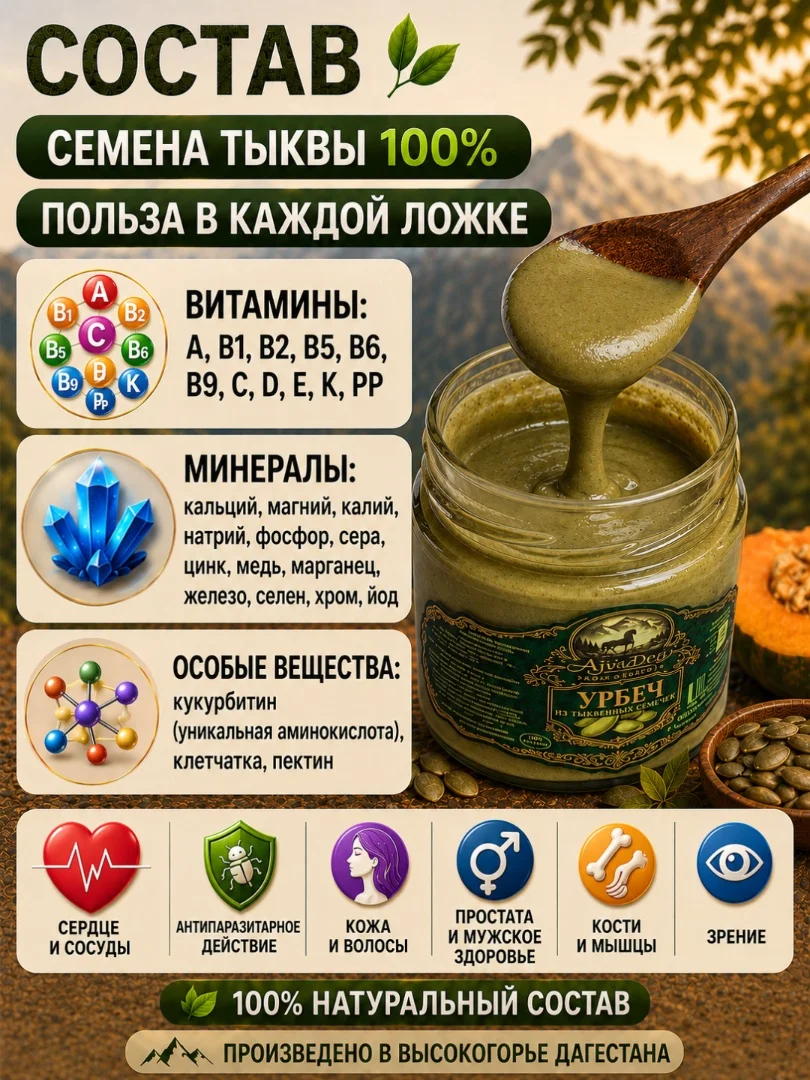 Урбеч из тыквенных семечек 100%, без сахара, 200г - миниатюра 2