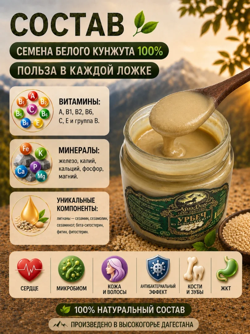 Урбеч из белого кунжута 100%, без сахара, 200г - миниатюра 2