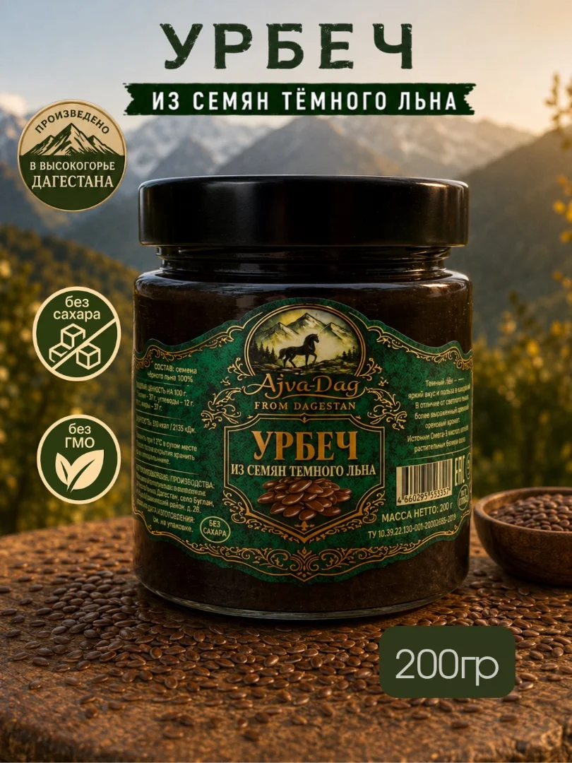 Урбеч из семян тёмного льна 100%, без сахара, 200г