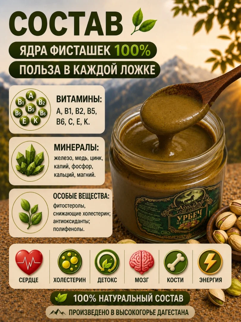 Урбеч из фисташек 100%, без сахара, 200г - миниатюра 2