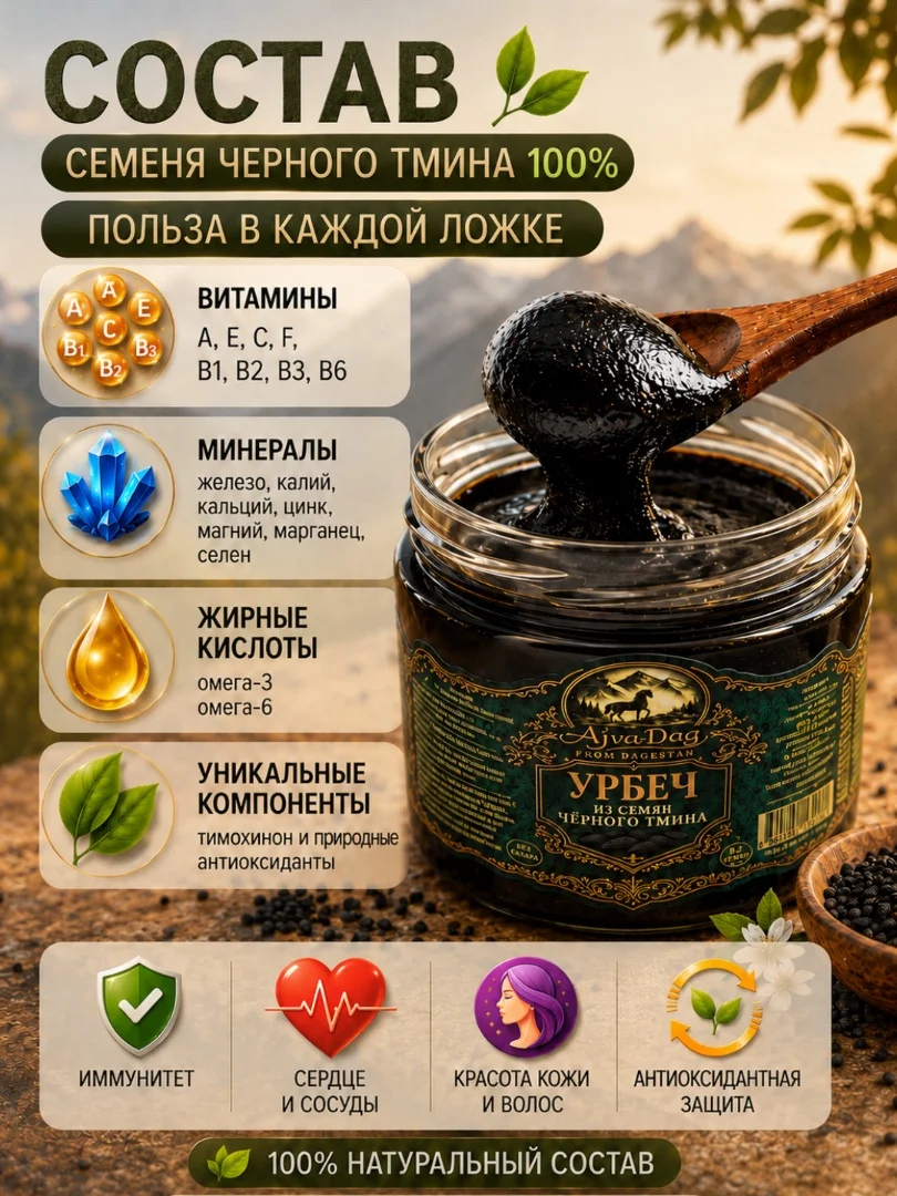 Урбеч из семян чёрного тмина 100%,без сахара, 200г - миниатюра 2