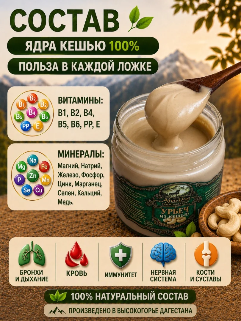 Урбеч из кешью 100%, без сахара, 200г - миниатюра 2
