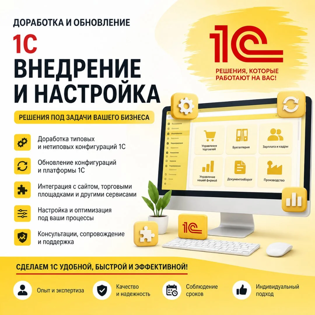 Программист 1С. Внедрение для бизнеса и доработки по ТЗ