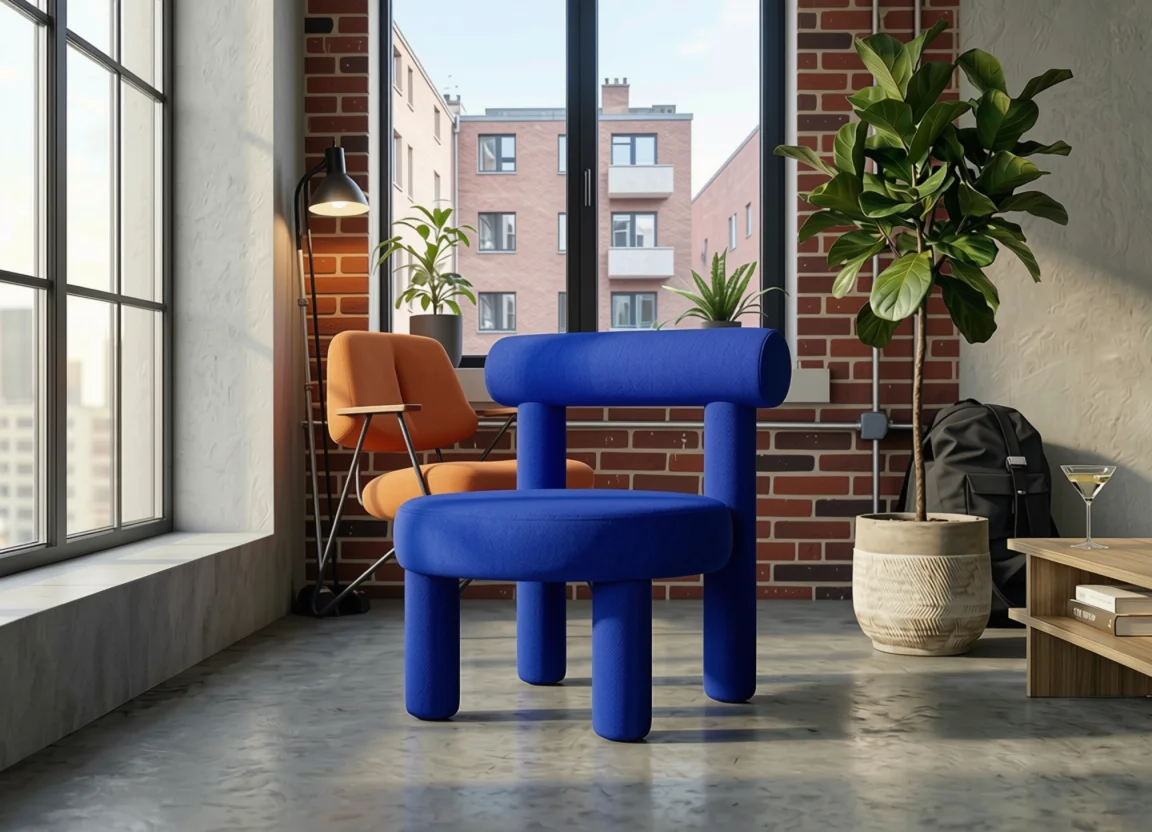 Дизайнерский синий стул в стиле Mid Century - изображение 1
