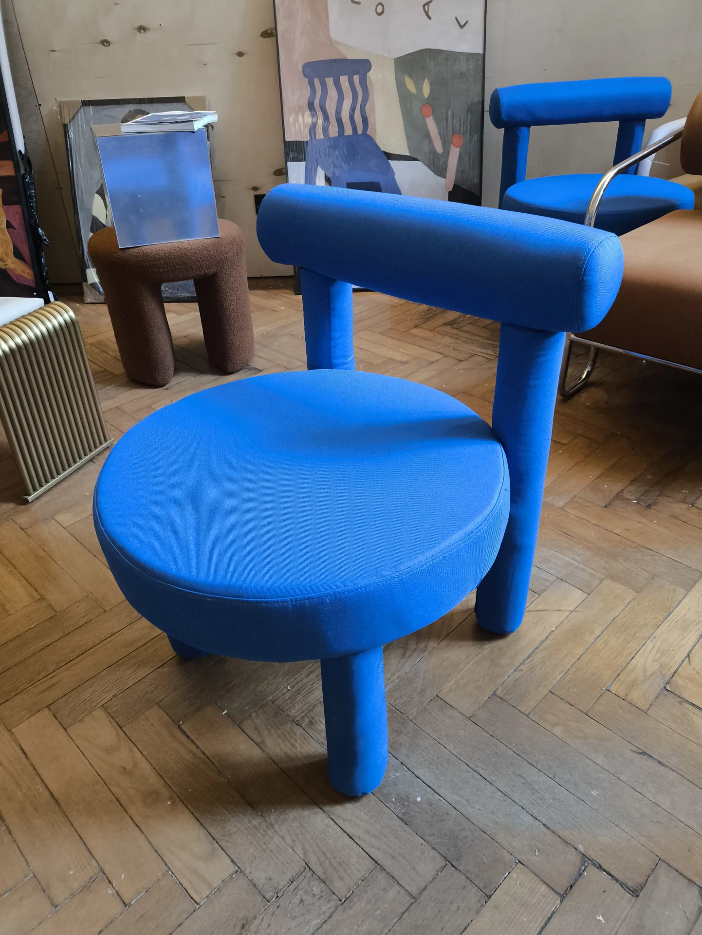 Дизайнерский синий стул в стиле Mid Century - миниатюра 3