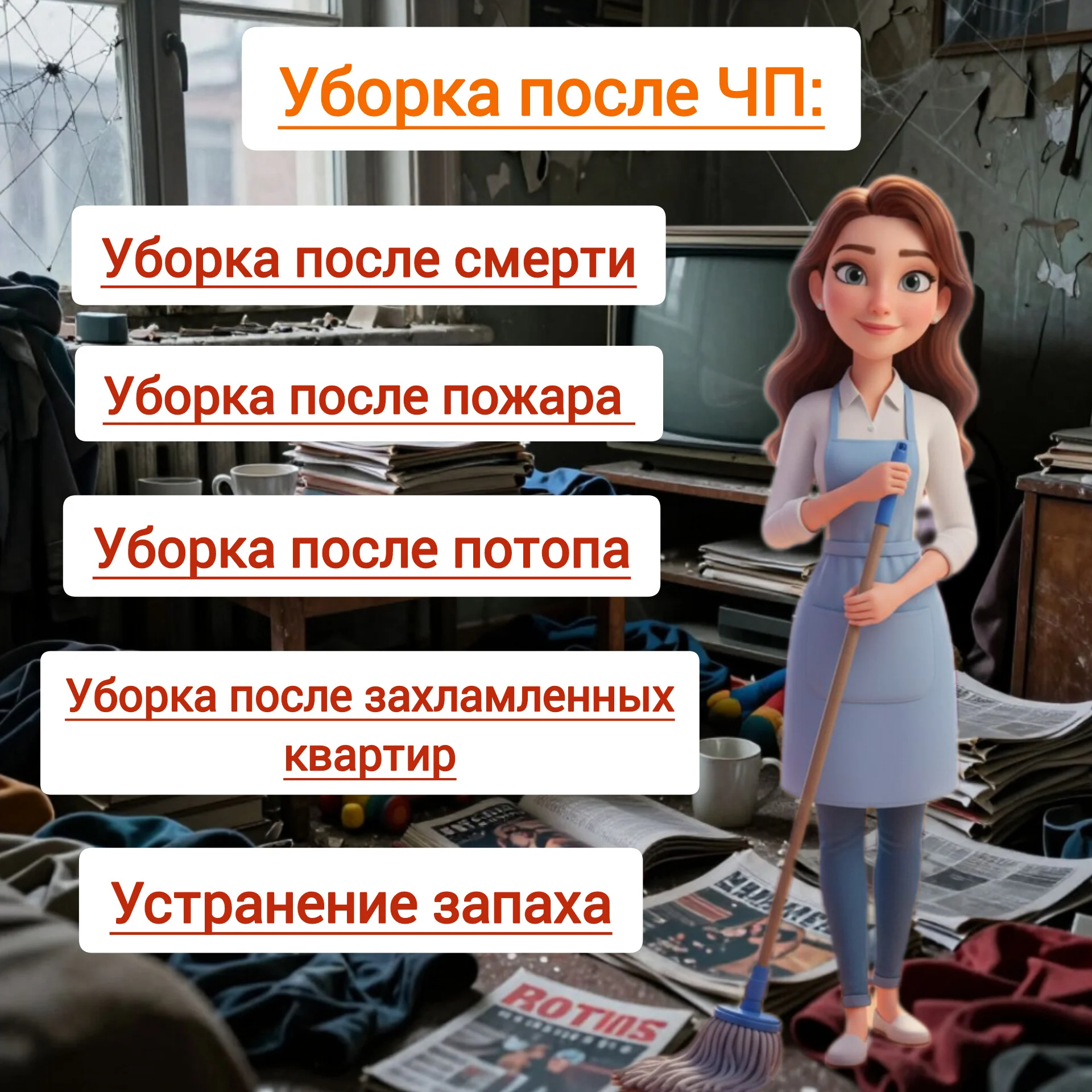Уборка клининг после смерти, пожара, потопа, запаха, плесени - изображение 1
