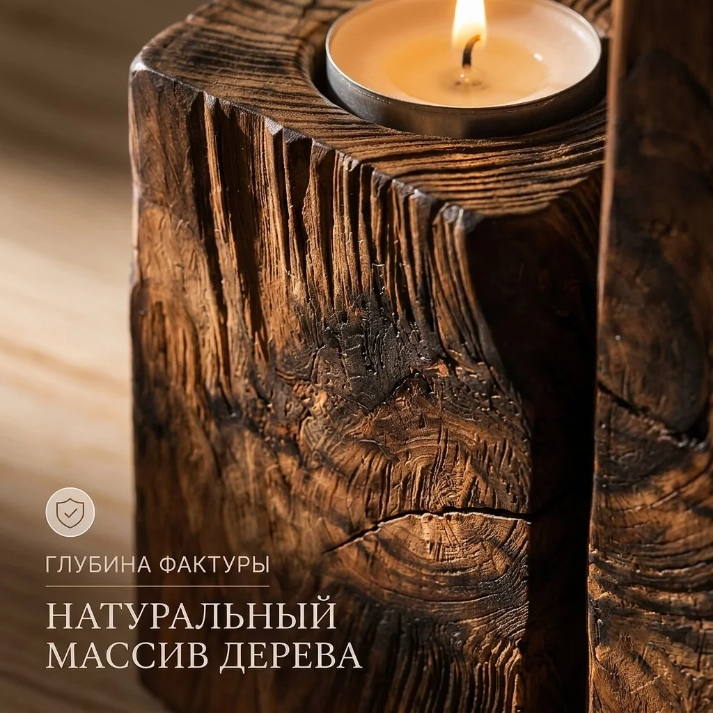 Комплект (2шт.) Подсвечников лофт из брашированной амбарной доски - миниатюра 2