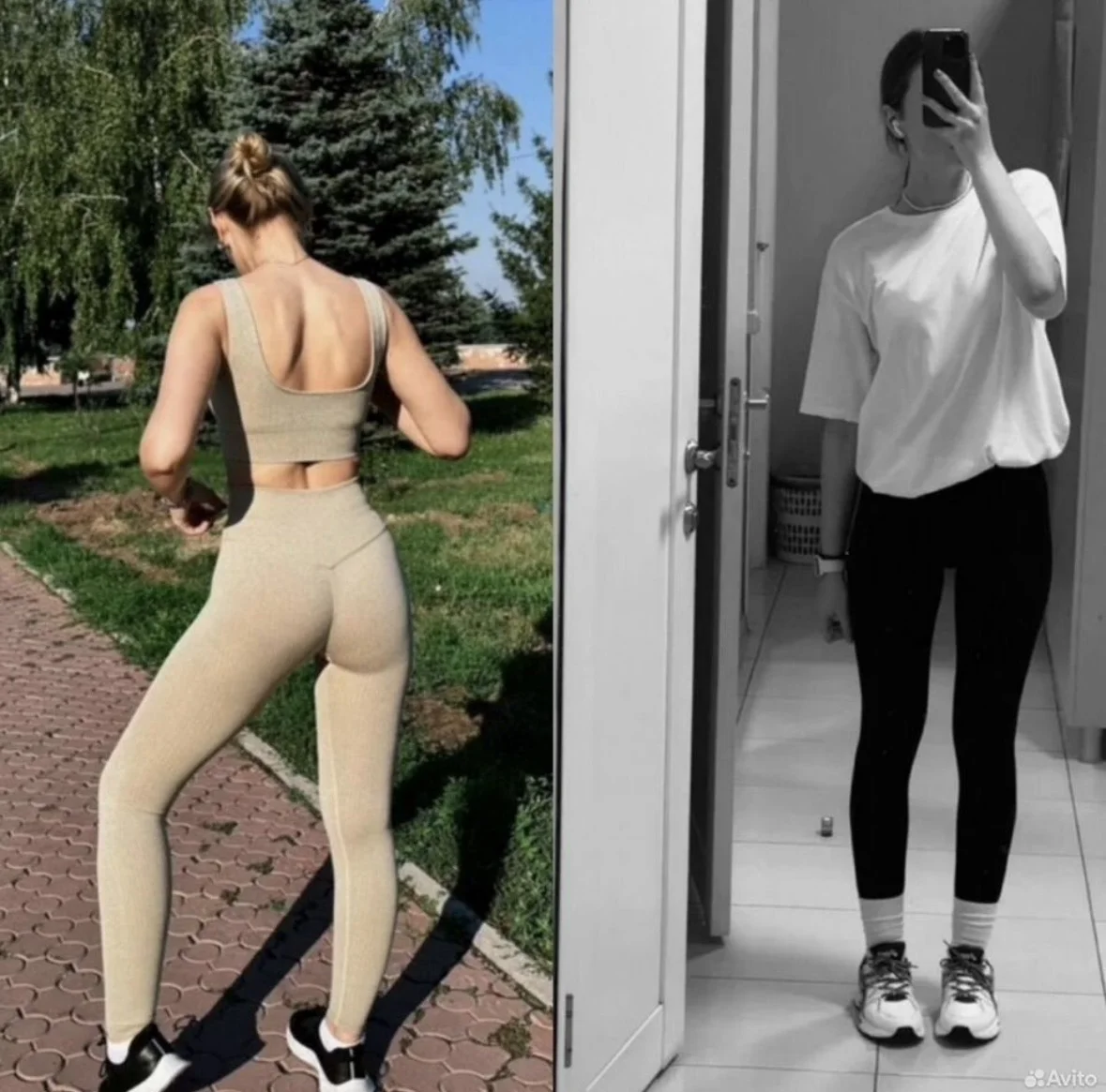 Леггинсы черные и бежевые S - изображение 1