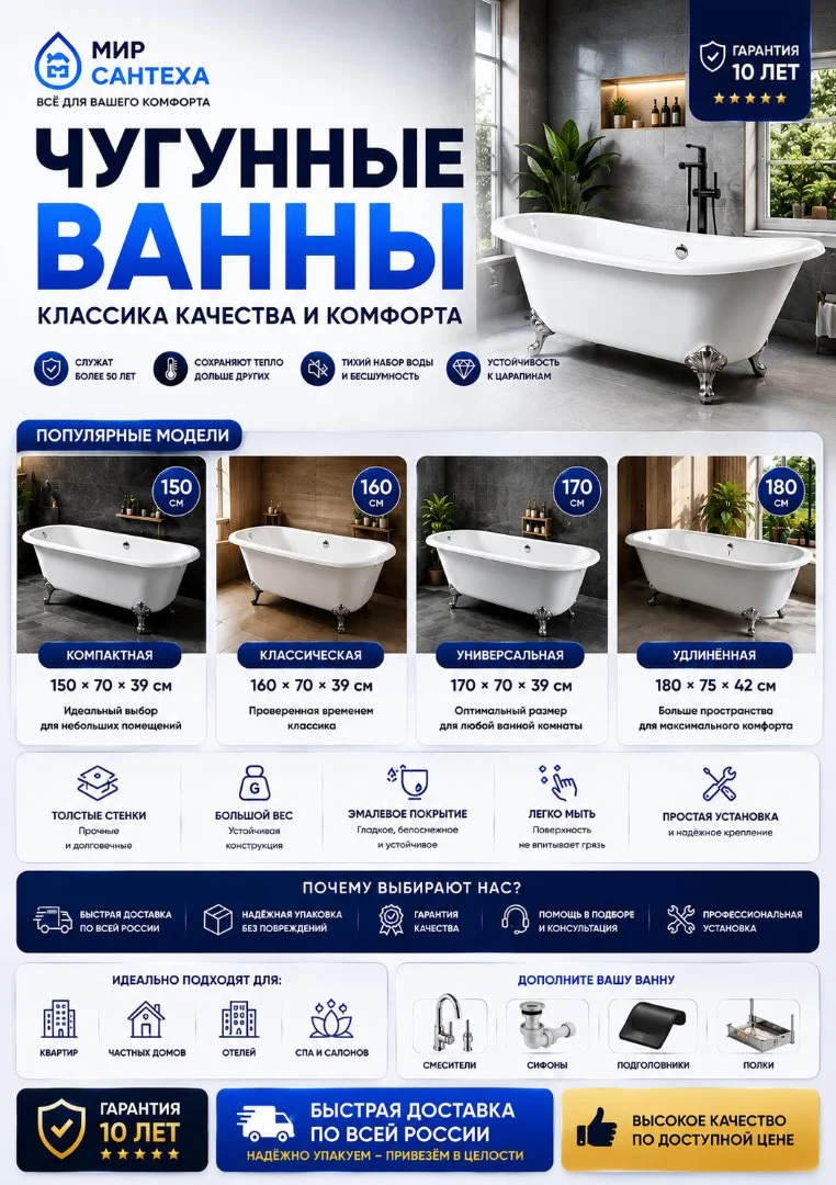 Чугунная ванна любые размеры - миниатюра 2