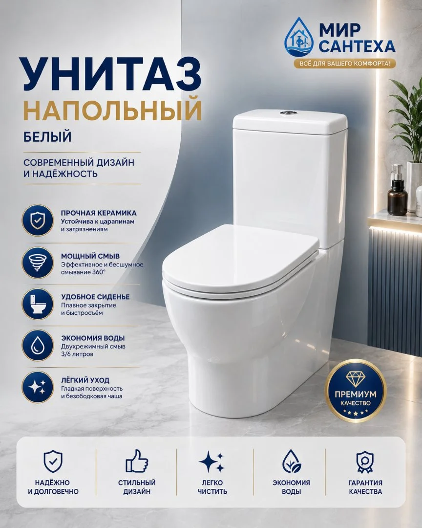 Унитаз напольный с бачком новый - миниатюра 2