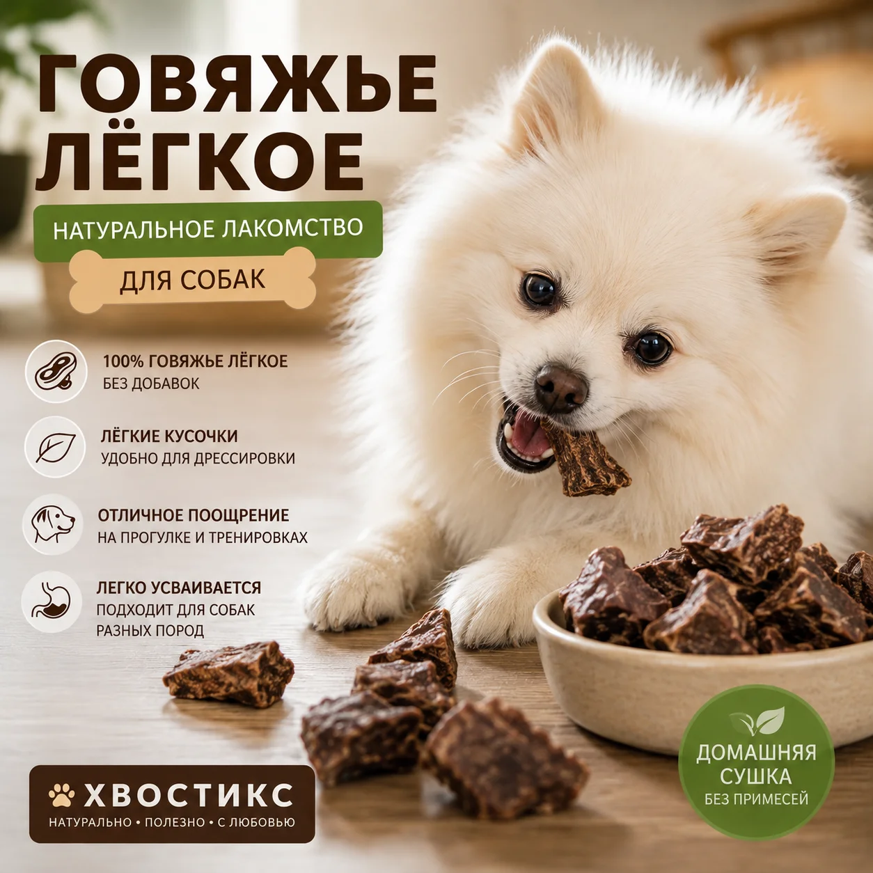 Лёгкое говяжье сушёное для собак - изображение 1