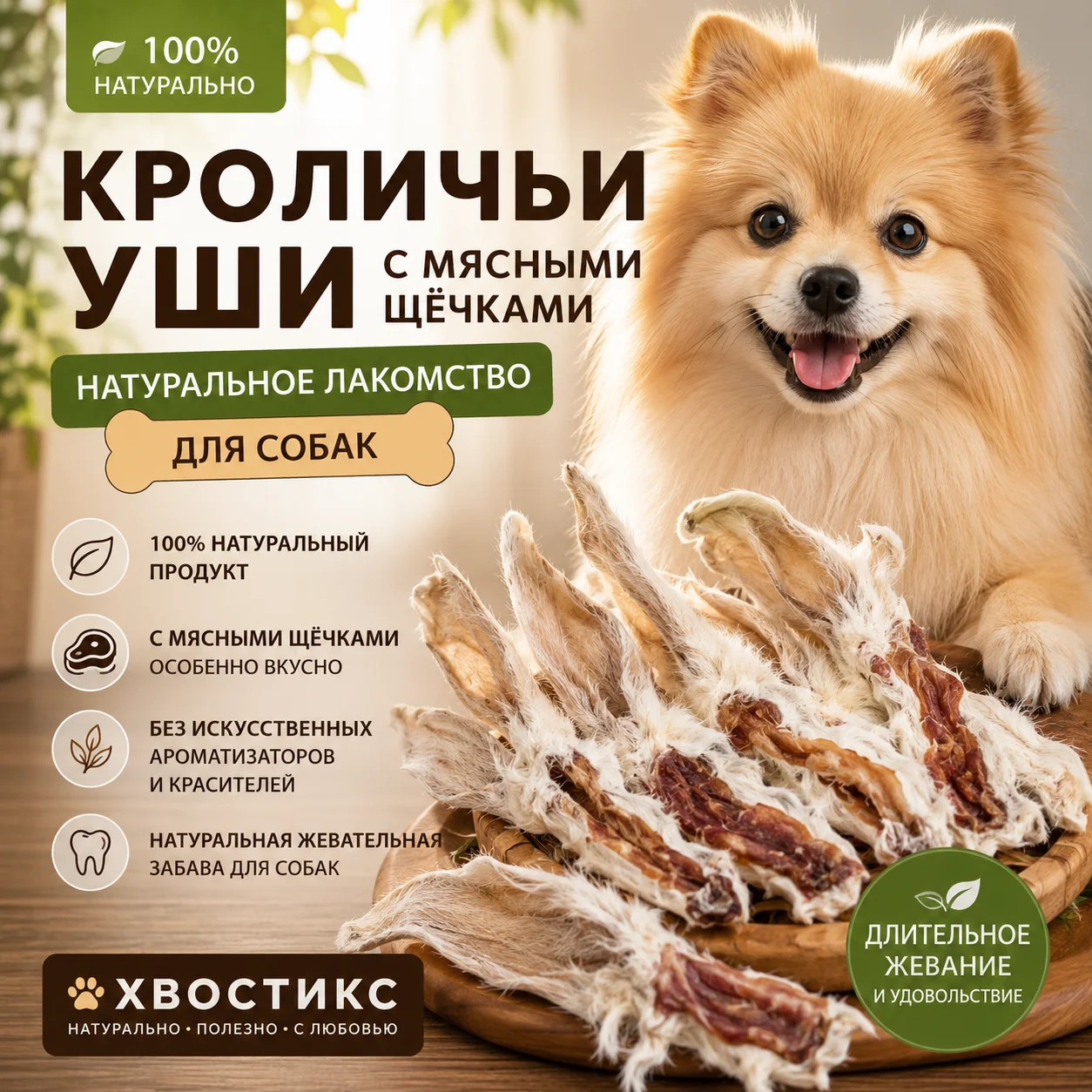 Кроличьи уши сушеные для собак Лакомство для собак - миниатюра 3