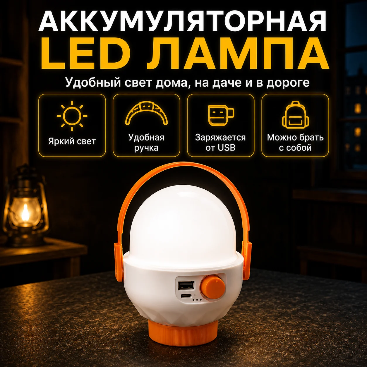 Аккумуляторная LED лампа с USB - изображение 1