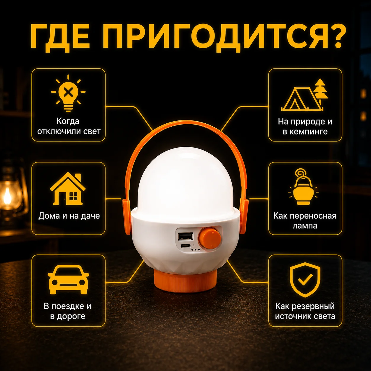 Аккумуляторная LED лампа с USB - миниатюра 4