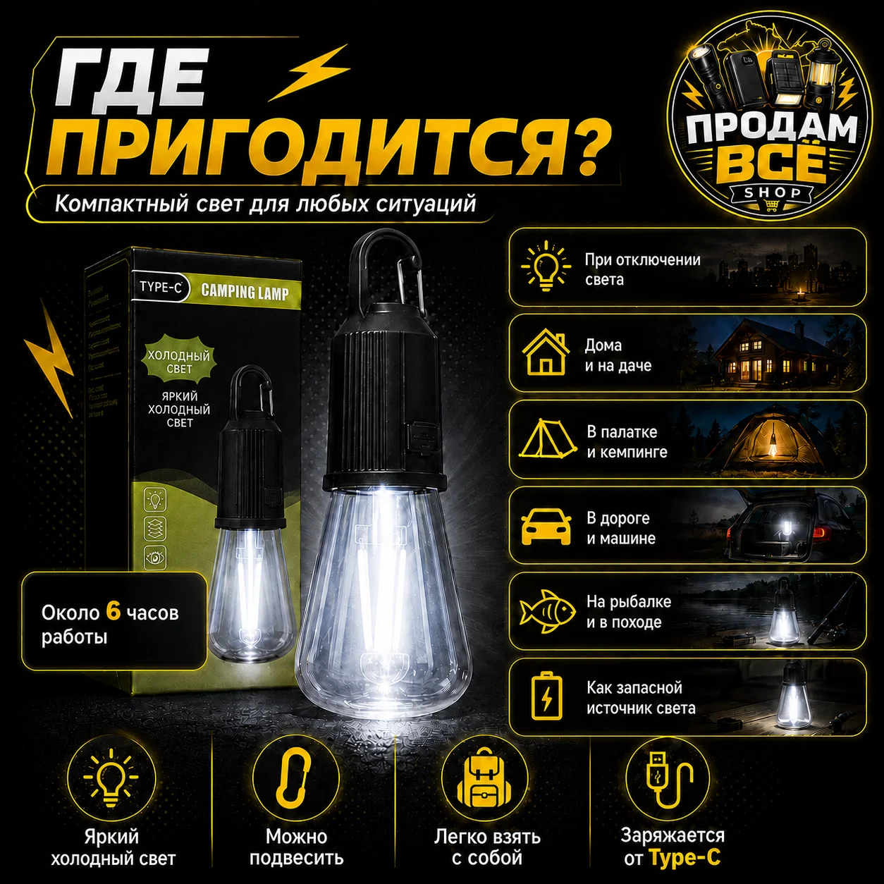 Кемпинг-лампа LED подвесная - миниатюра 2