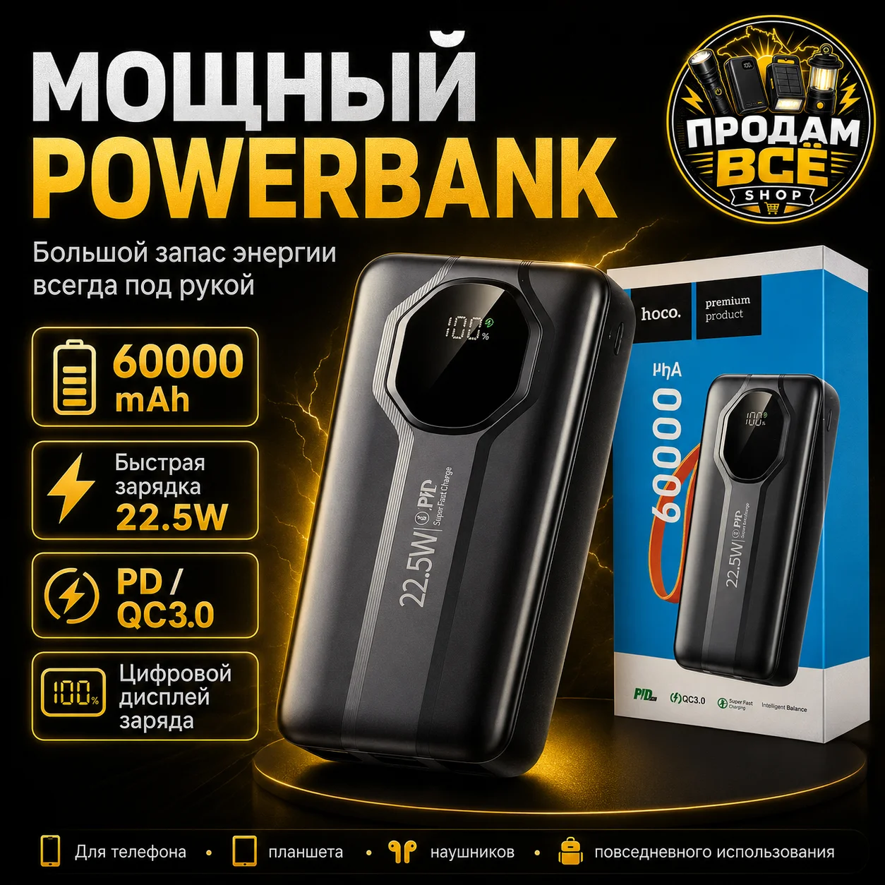 Мощный Powerbank HOCO 60 000 mAh - изображение 1