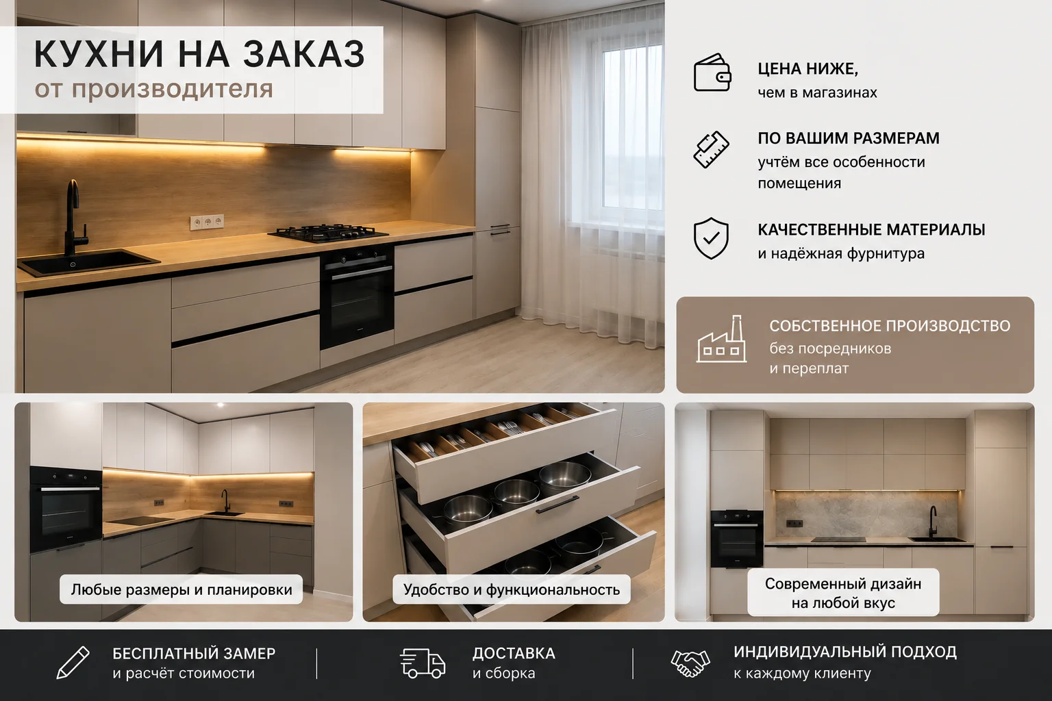 Кухни на заказ от производителя | Быстро и недорог