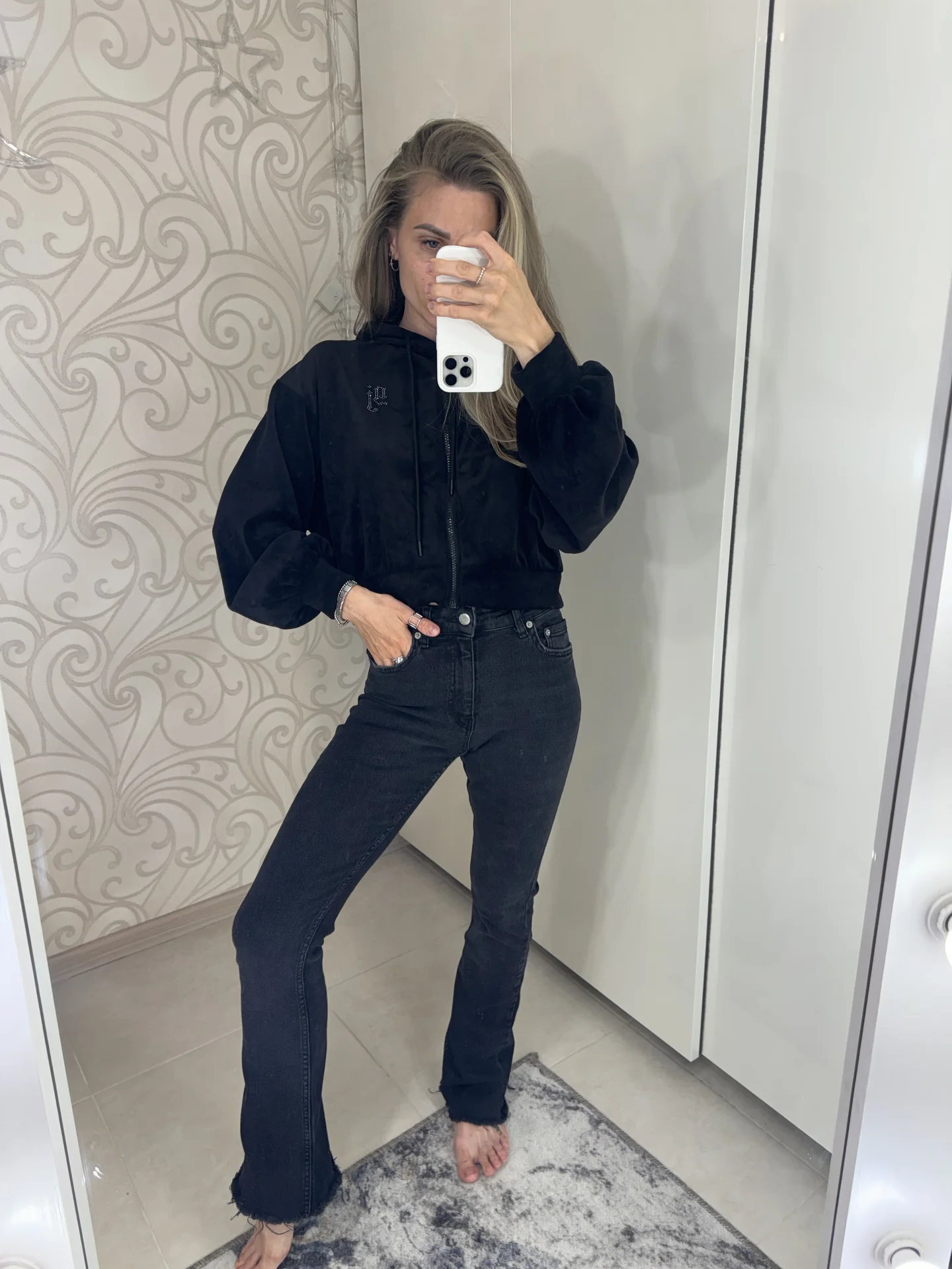 Джинсы черные клеш 32 xs 40 - изображение 1