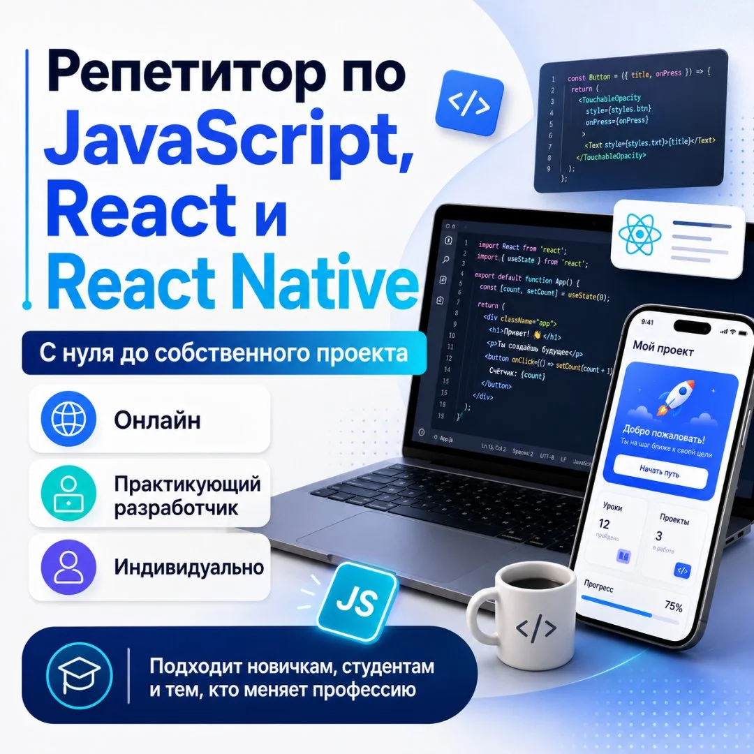 Репетитор JavaScript, React и React Native / Expo - изображение 1