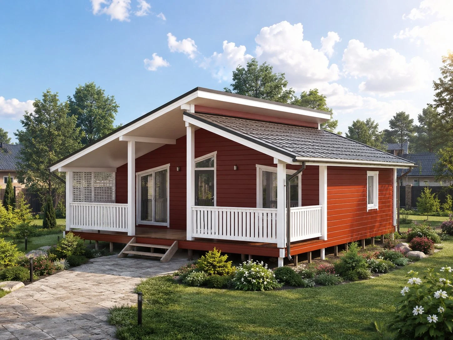 Каркасный дом 90м2 с гостиной 40м2 и террасой - миниатюра 4