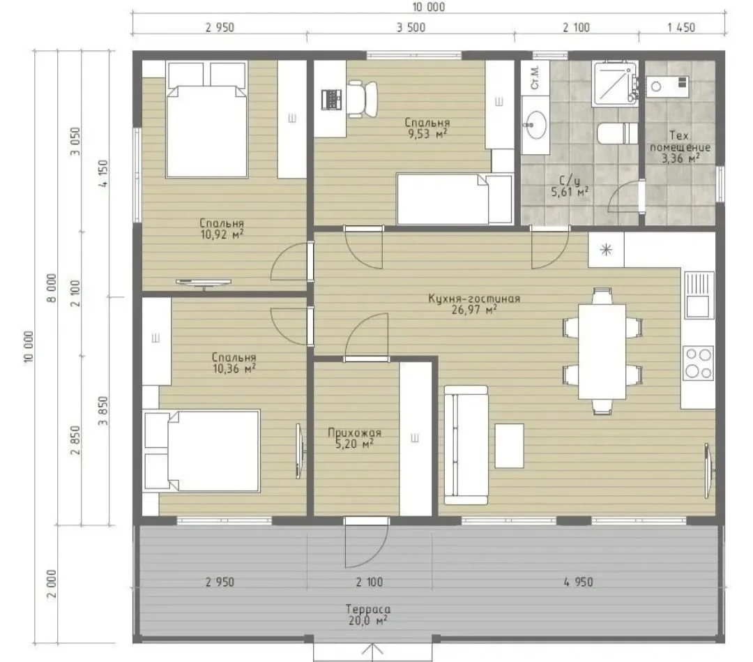 Каркасный дом 100 м² с террасой 20 м² - миниатюра 3