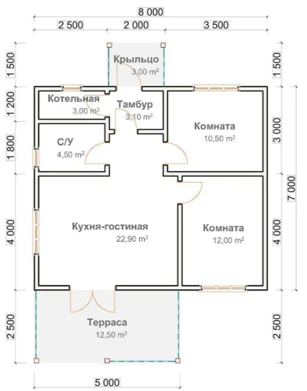 Каркасный дом 8х7 с террасой и крыльцом - миниатюра 5