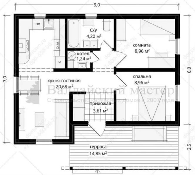 Каркасный дом 9х7 с террасой - миниатюра 5