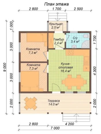 Каркасный дом 7х8 с террасой и крыльцом - миниатюра 4
