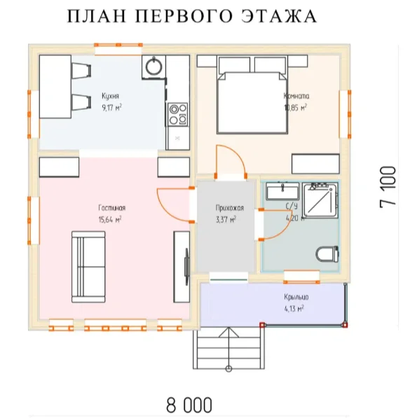 Каркасный дом 8х7,1 с террасой - миниатюра 3