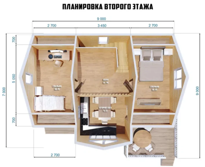 Каркасный дом 9х7 с террасой и вторым светом - миниатюра 3