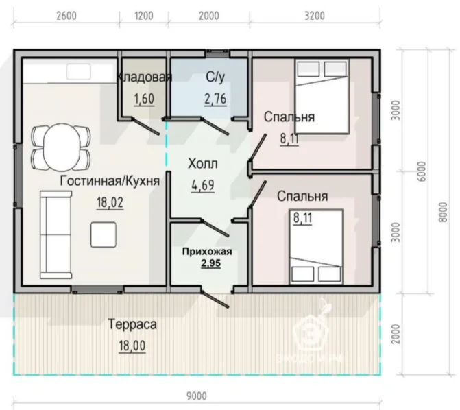 Каркасный дом 9х10 с террасой - миниатюра 3