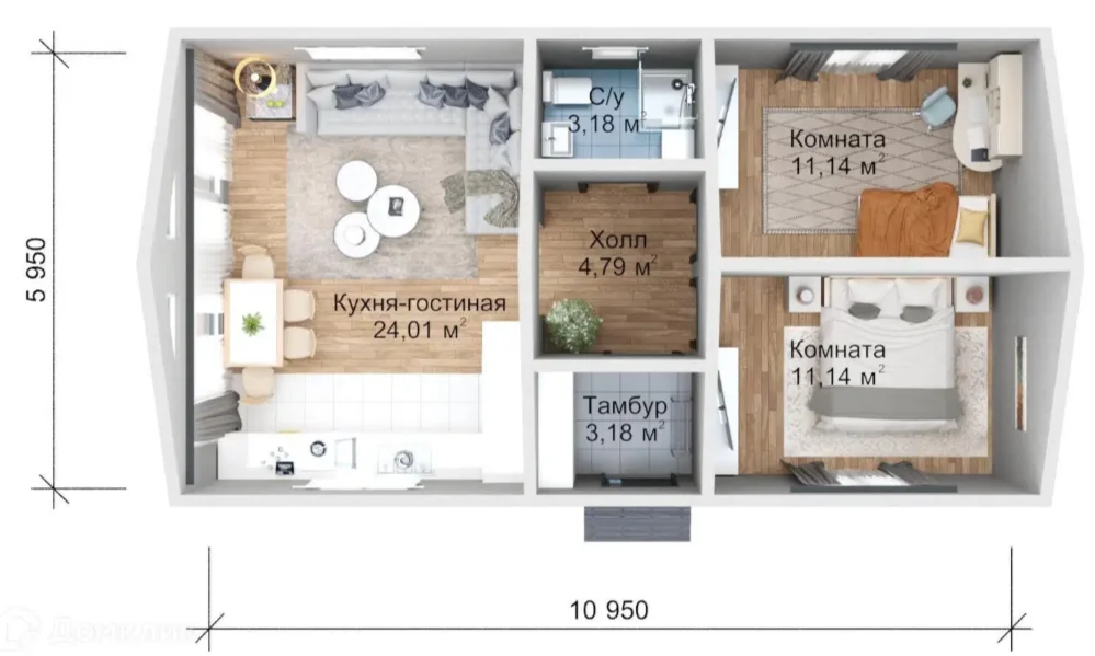 Каркасный дом 10,95х5,95 - миниатюра 3