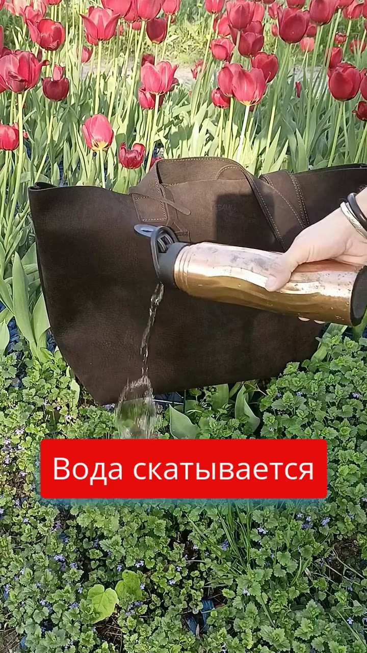 Большая кожаная сумка шоппер темно-коричневая, натуральный нубук - видео 2