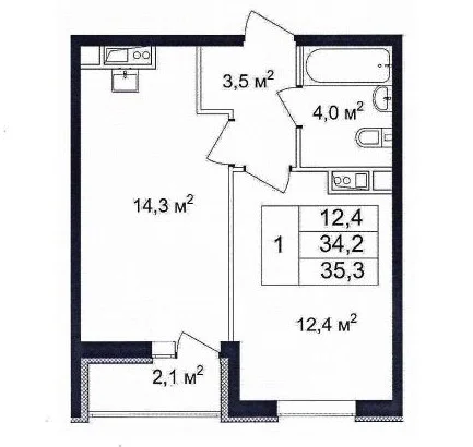 1-комнатная квартира 35.3 кв.м., г. Жуковский, ул. Счетчикова, д.29г