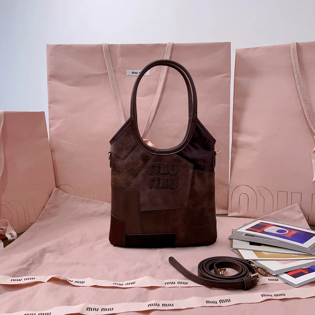 Мини-сумка Miu Miu коричневая из комбинированной замши
